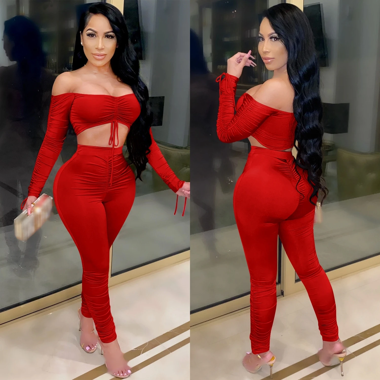 Picture 6: two piece set tracksuit women 2 piece sets womens outfits crop top stacked leggings fall clothes two pieces outfits dropshipping
