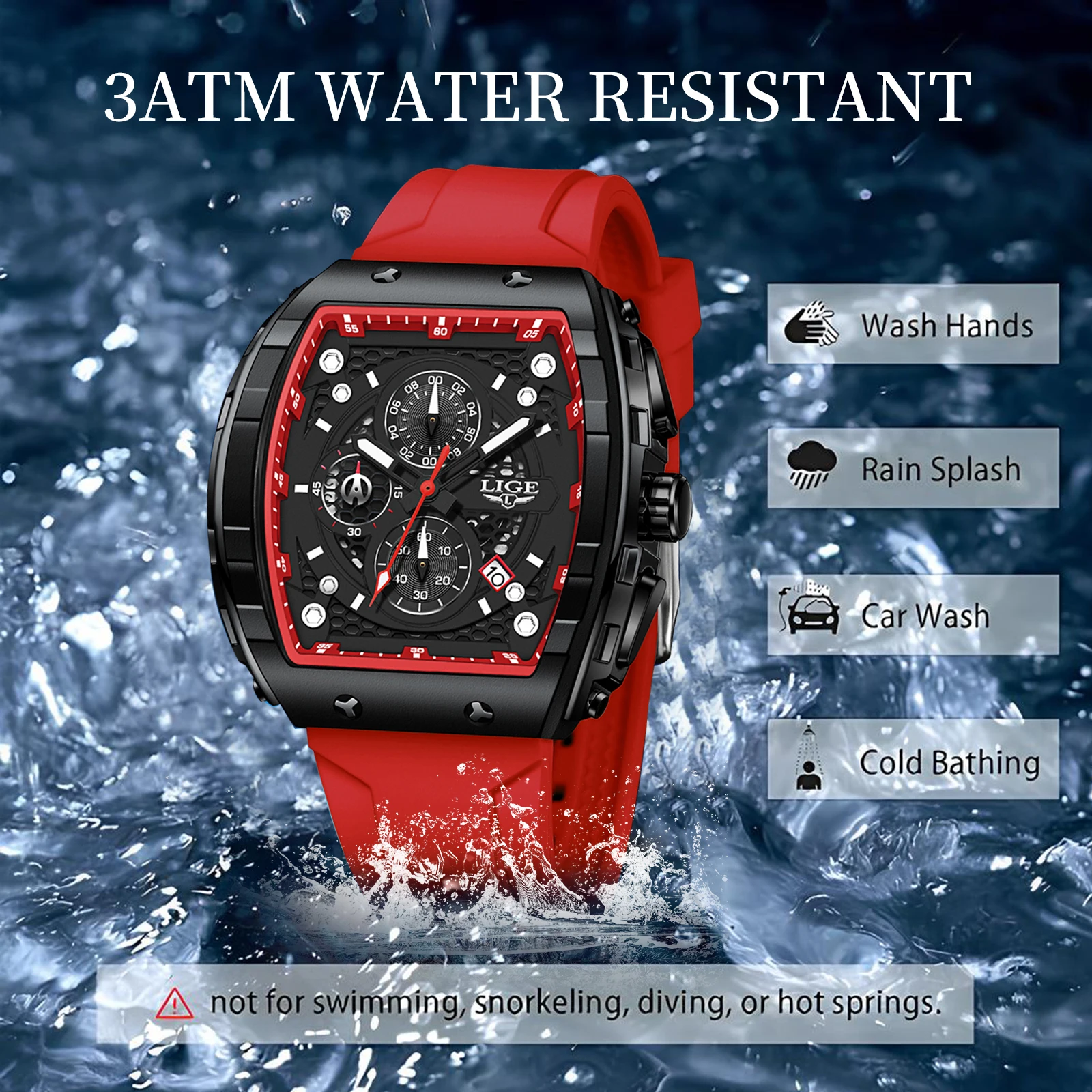 LIGE 남성용 시계 탑 브랜드 럭셔리 스퀘어 실리콘 - Luxury Watch Top 10 리뷰 및 가격