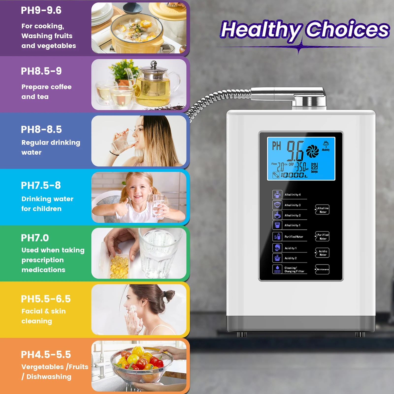 Produces pH5.5-9.5 Acidic Alkaline Water -600mV ORP Alkaline Water Machine, Titanium Platinum Coating Alkaline Water ionizer