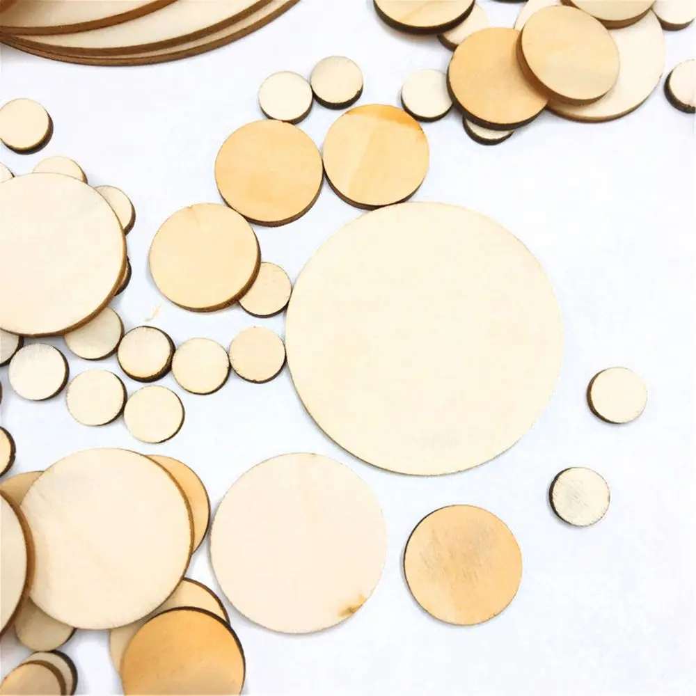 5-100Pcs Unfinished Round Wood Slices 1cm-10cm DIY Crafts Wooden Circle Discs for Christmas Painting Wedding Ornament Decor