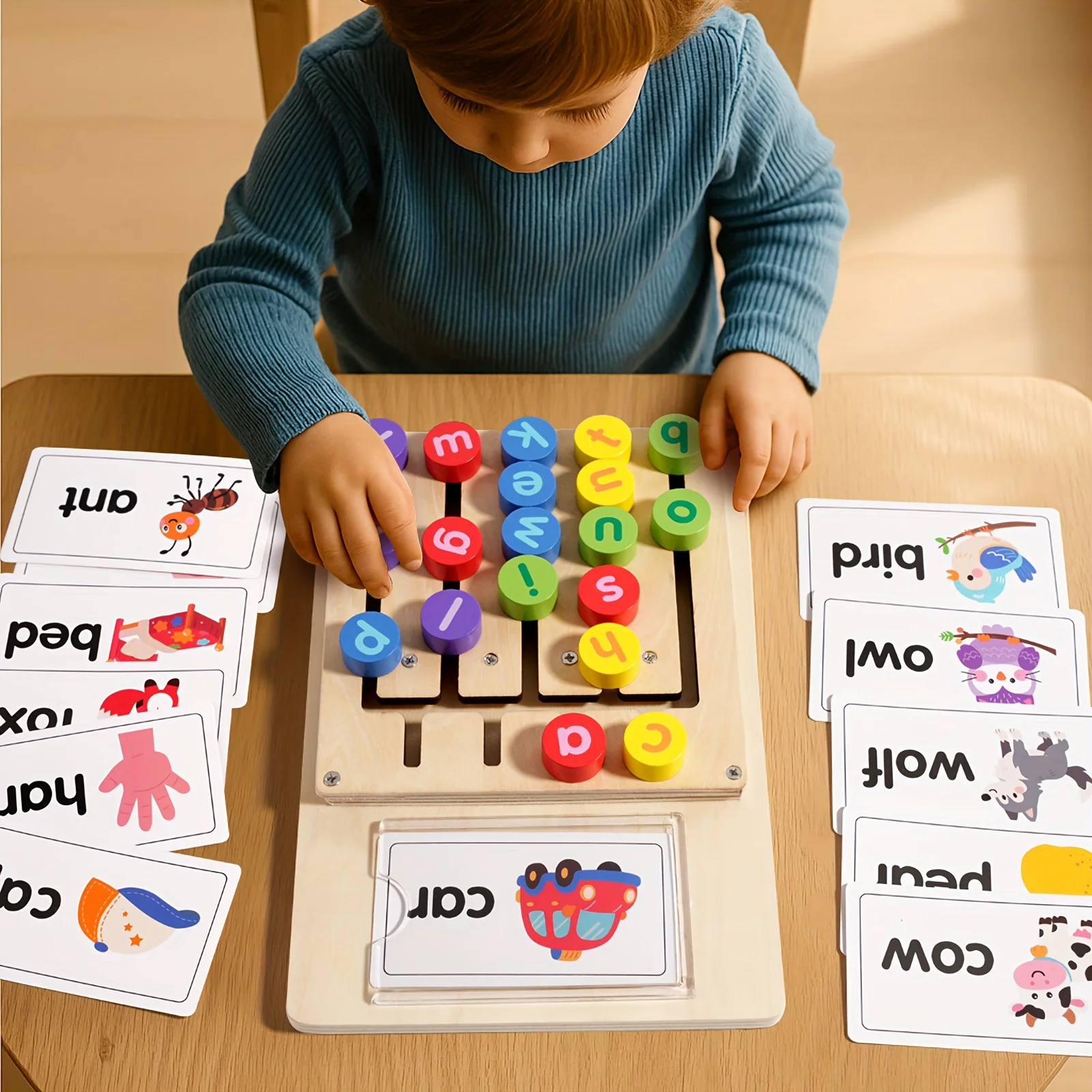 Wooden Word Spelling Movement Game Educational Letter Matching Toy Movable Letter Blocks Word Building Cards Classroom Toys Kids - view 5