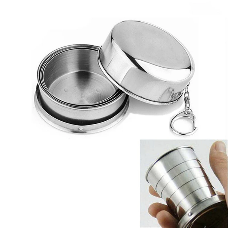 Aço inoxidável Folding Cup dobrável, portátil telescópico, Nunca vazamento e ferrugem, Mini Viagem, ao ar livre, 1Pc