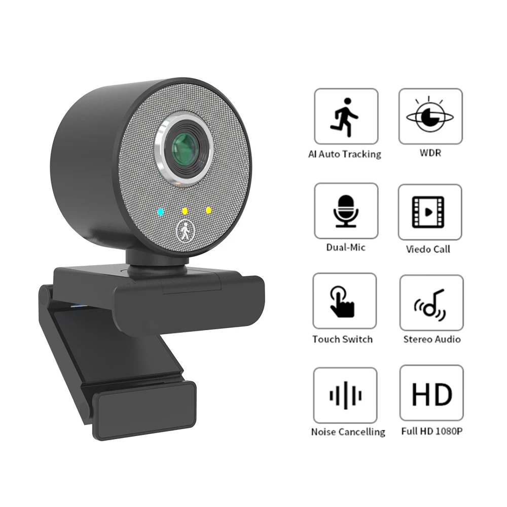 JideTech 1080P motion auto tracking webcam with microphone