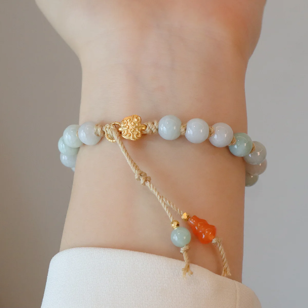 

Original National Sle l Jade Bracelet S925 Silver Gourd Se Bule Design Jadeite Hand String Gift for Women