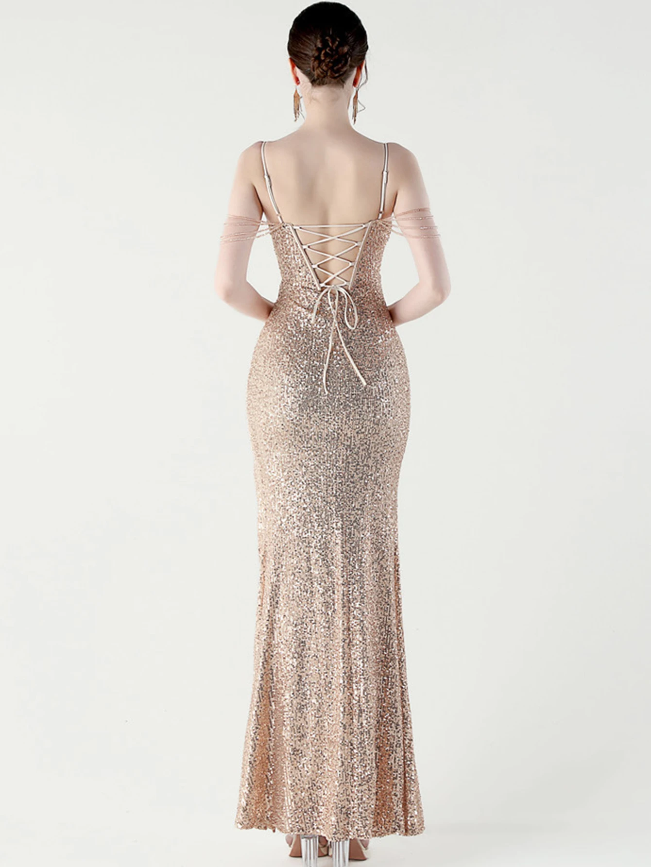 Sexy backless black sequin summer dress women elegant evening party dresses 2025 woman luxury wedding prom long dresses vestidos