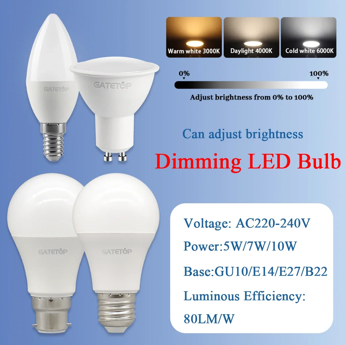 8pcs Dimmable LED Light Bulb E27 B22 E14 GU10 3000K 4000K 6000K Warm White Daylight White Indoor Flood Light Bulbs for bedroom