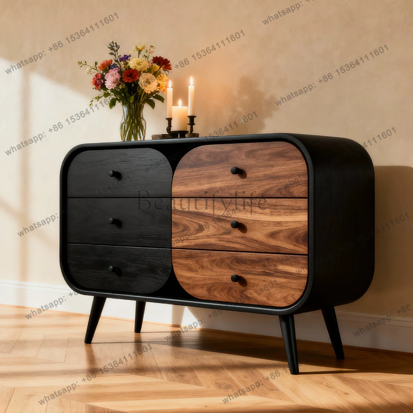 

8Designer art medieval style sideboard simple entrance cabinet dining solid wood storage multi-functional storage cabinet