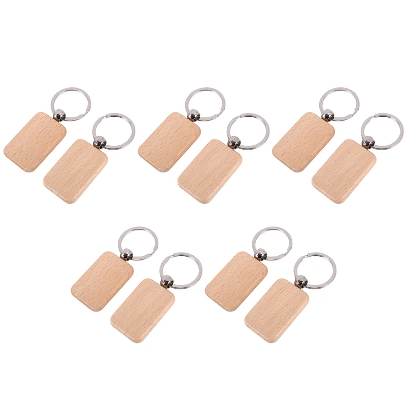 

-ESTR 10 Pack Blank Wooden Key Chain Unfinished Wood Pendant Blanks With Keyrings For EDC Tags DIY Key Craft Supplies