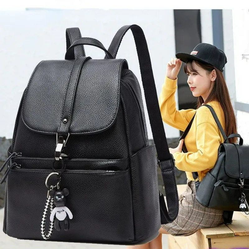 

Women 2023 New Pu Soft Leather Backpack Bag Women Large Capacity Leisure Travel Bag