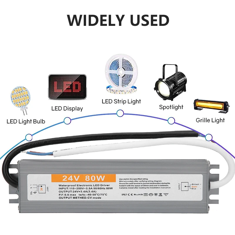 Alimentatore interruttore a tensione costante Driver LED elettronico impermeabile 110-250V AC-DC 24V 80W 3.4A convertitore trasformatore di