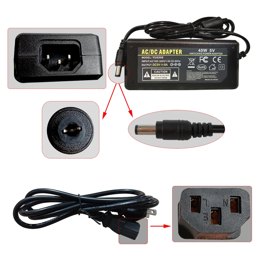 

Универсальный блок питания AC100-240V на выход DC5/12V 1-10A, трансформатор-адаптер с вилками AU EU US UK для светодиодных лент