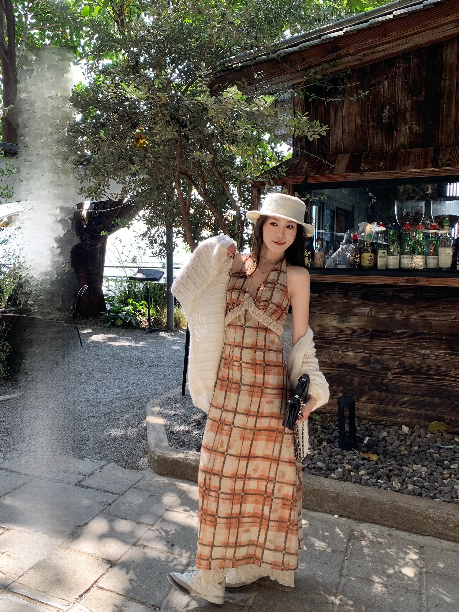 

Hhyii Orange Soda Lace Patchwork Summer Spring Design Sense Strapless Long Dress Women's French Style A-Line Skirt Dress