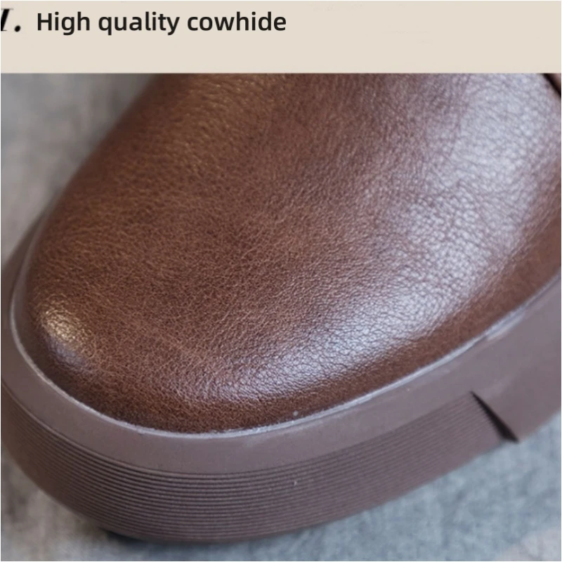 High End Women Genuine Cowhide  Boots 2023 New Arrival Rubber Anti-Slip 4cmThick Sole Waterproof Brown Knight Ladies Shoes