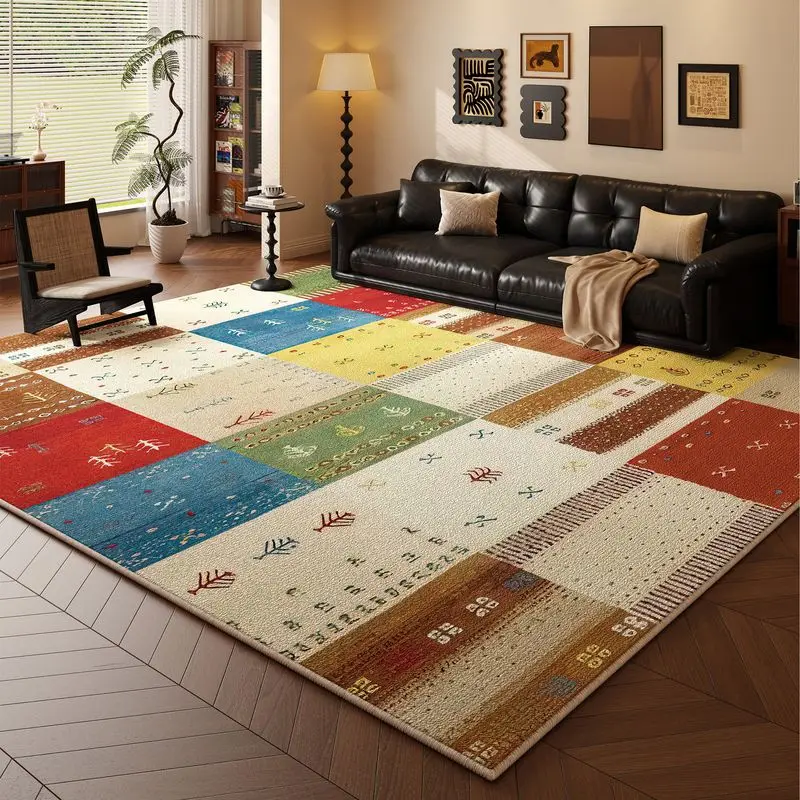 VIKAMA Boho Tribal Hand Drawn Horse Ethnic Pattern Rectangle Rug Vintage Mid Century Living Room Decor Carpet Home Decor