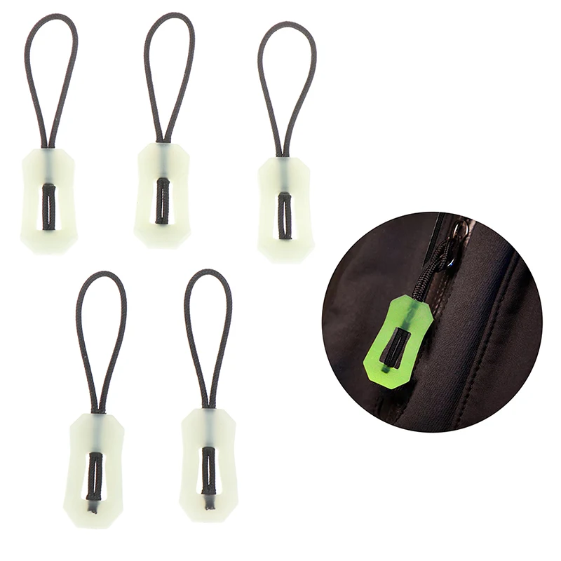 5 pçs/set luminoso zíper puxar kit marcadores ferramenta de acampamento ao ar livre brilho no escuro cabeça extrator para casacos jaquetas mochilas bolsa