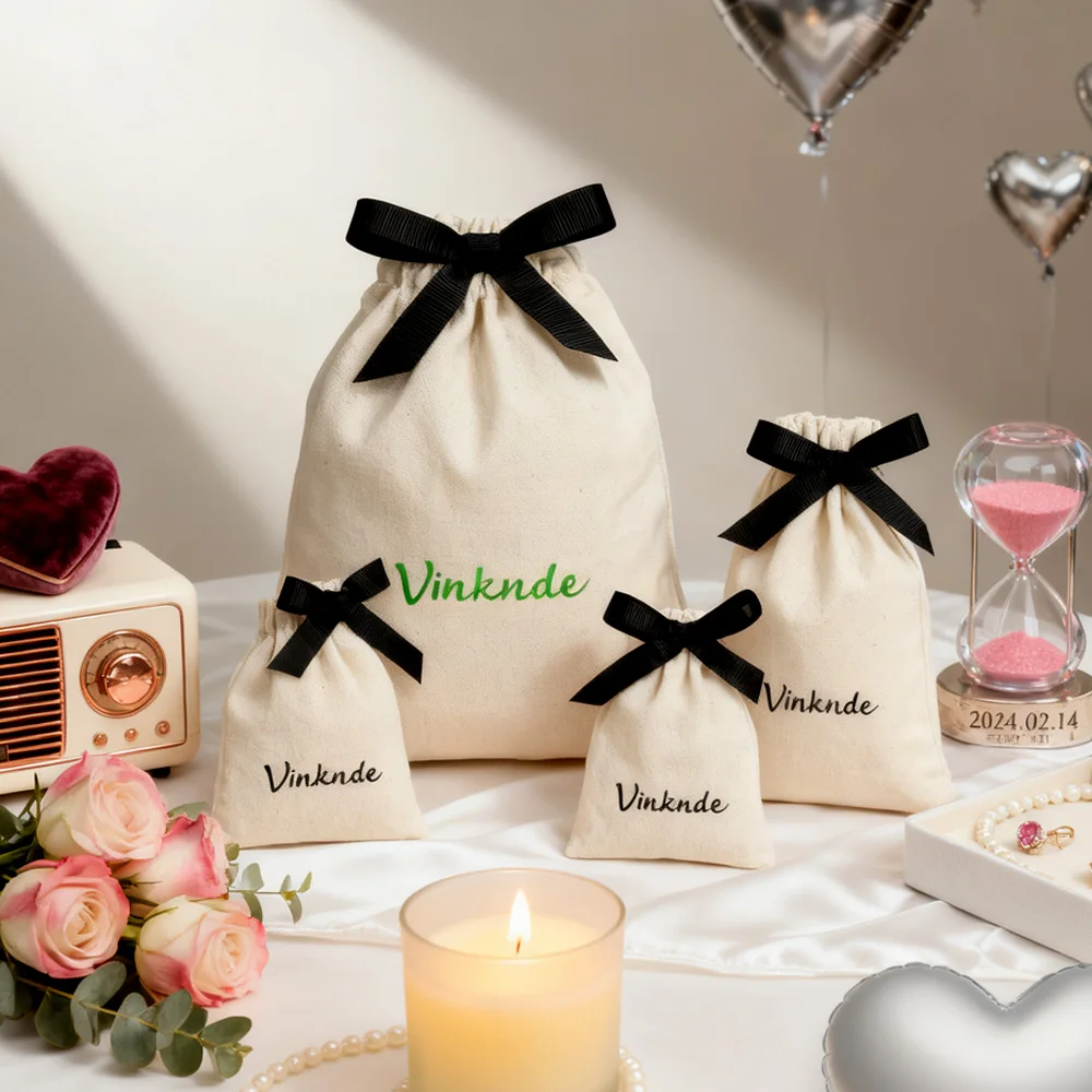 

6*8inch Drawstring Cotton Canvas Produce Bags Custom Logo Bulk Gift Jewelry Candy Perfume Pouch for Party Wedding Home Storage