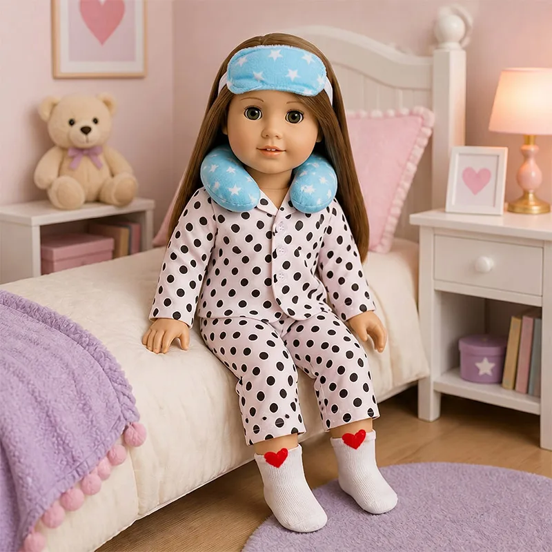 Niedliche Puppenkleidung + U-förmiges Kissen und Socken für 43 cm große Babypuppen und 18 Zoll große amerikanische Puppen, Mädchenspielzeug der Marke Our Generation – Detail 3