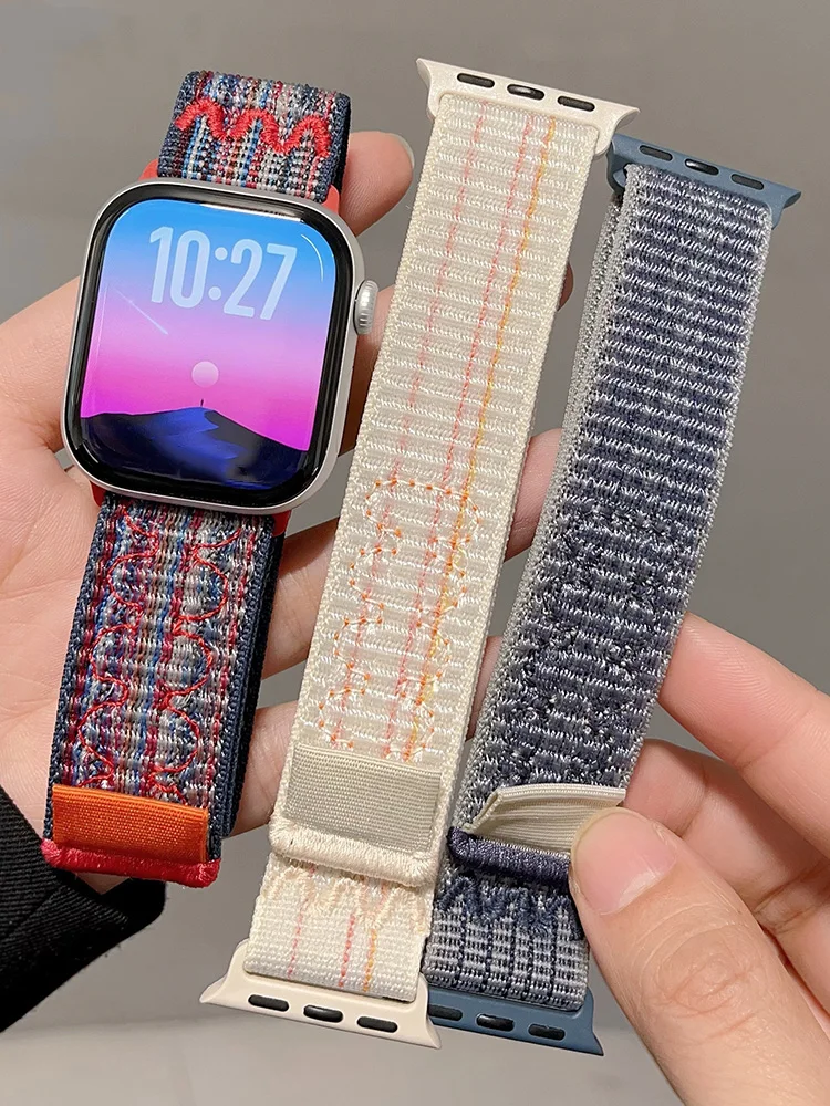 Para Apple Watch Correa 45mm-44mm 49mm 42mm-40mm-46mm 41mm 38mm Correa pulsera de nailon iWatch Series 10/ultra2/8/9/6 Se 7 banda