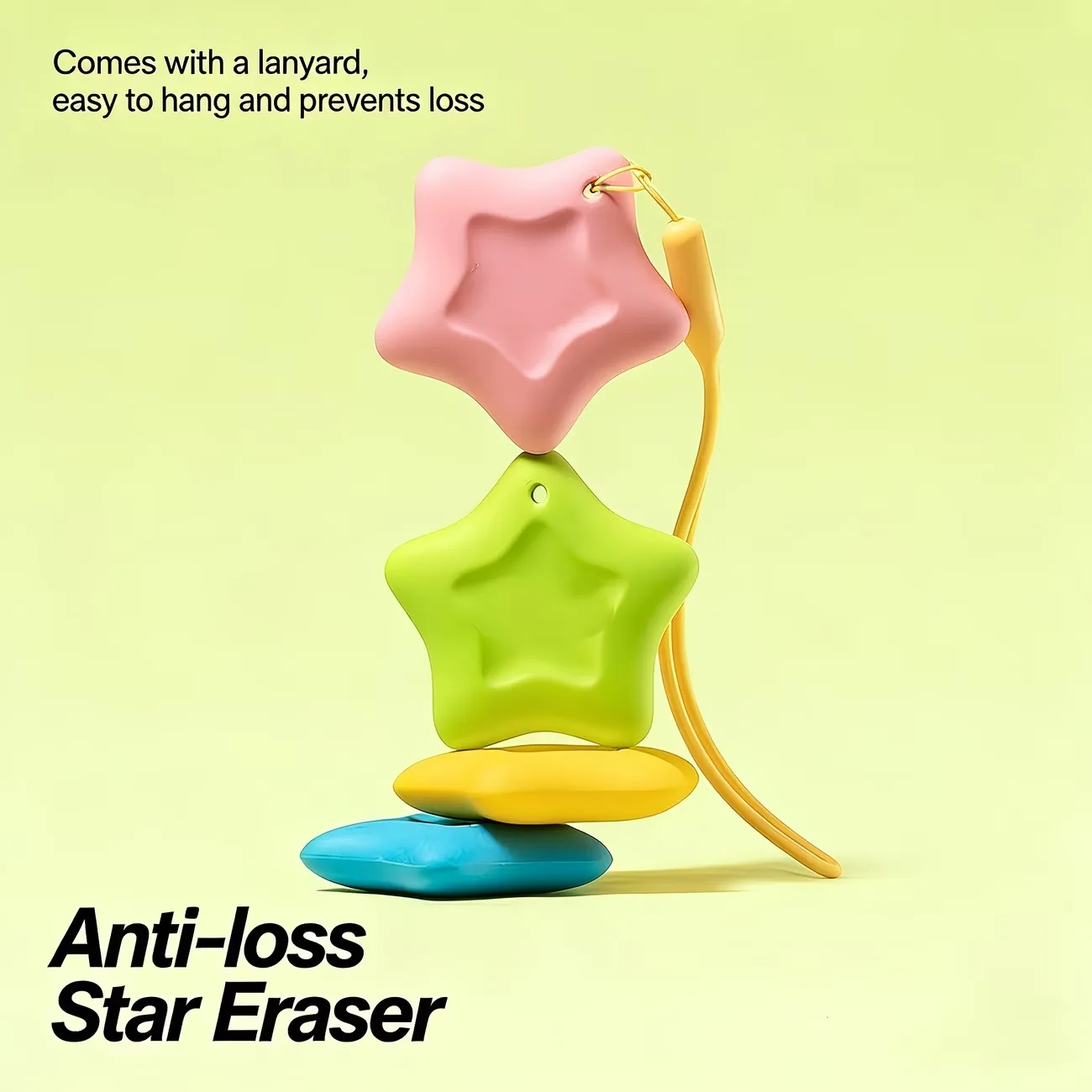 Borrador antipérdida en forma de estrella, 4 piezas, viene con una cuerda antipérdida, fácil de agarrar, borrador de colores elegantes, material escolar.