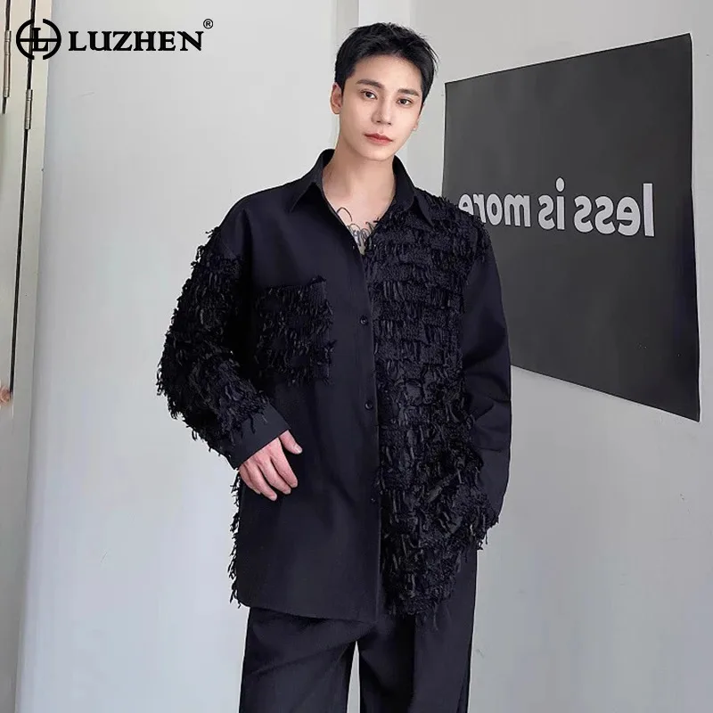 

LUZHEN Stylish Personalized Patchwork Versatile Long Tassel 2026 Design Sleeved Shirt Elegant Trendy Blouses Tops Male JY5977