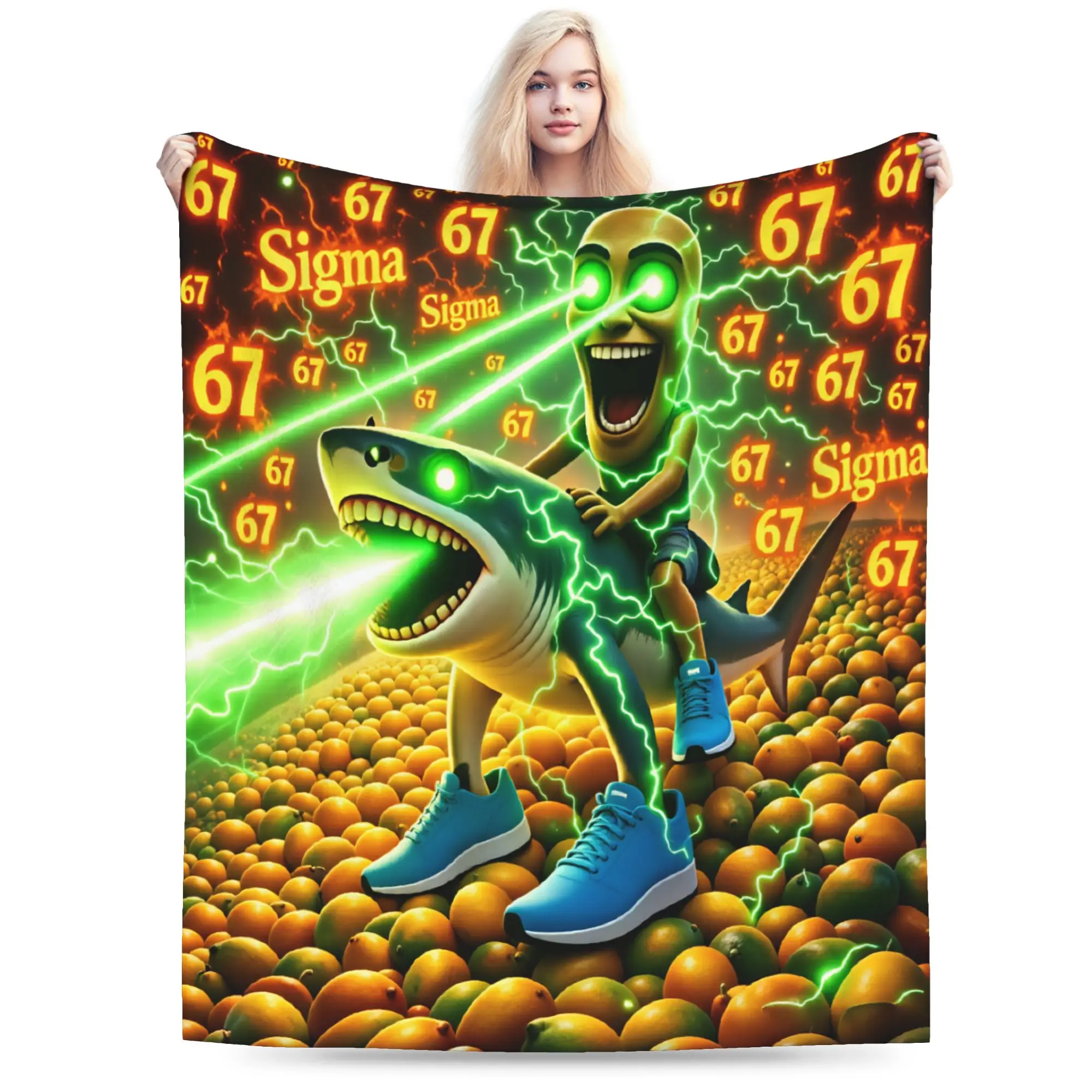 Tung Tung Sahur 67 Sigma Shark Laser Eyes Meme Blanket Winter Soft Bedding Throws Girl Home Decor Flannel Bedspread Bed Cover