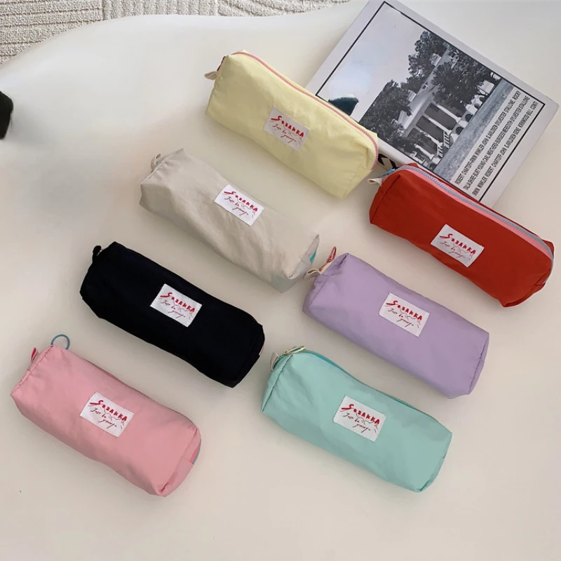 Candy Color Girls Pencil Case Handbags Women's Small Cosmetic Bags Stationery Storage Bag Letter Female Clutch Zipper Purse