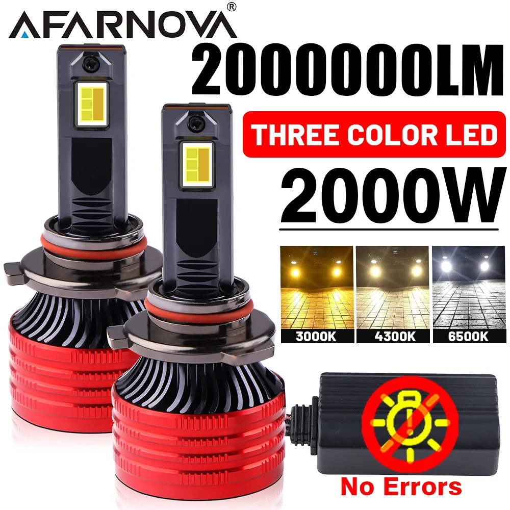 LED Headlight H4 LED Bulbs Fog Light Halogen Replacement Auto H7 6500K 4300K 3000K 3 Colors Front Lights H3 9005 HB3 9006 2000W