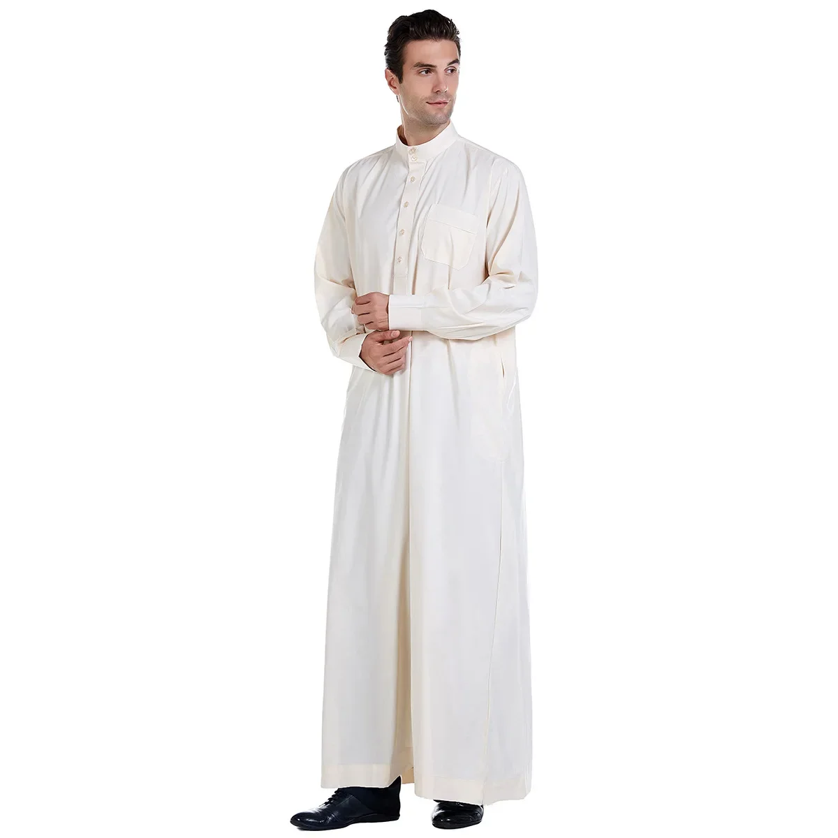 Solid Color Muslim Robes for Men, Stand-up Collar, Dubai, United Arab, Dubai, United Arab, Arábia Saudita, S-3XL