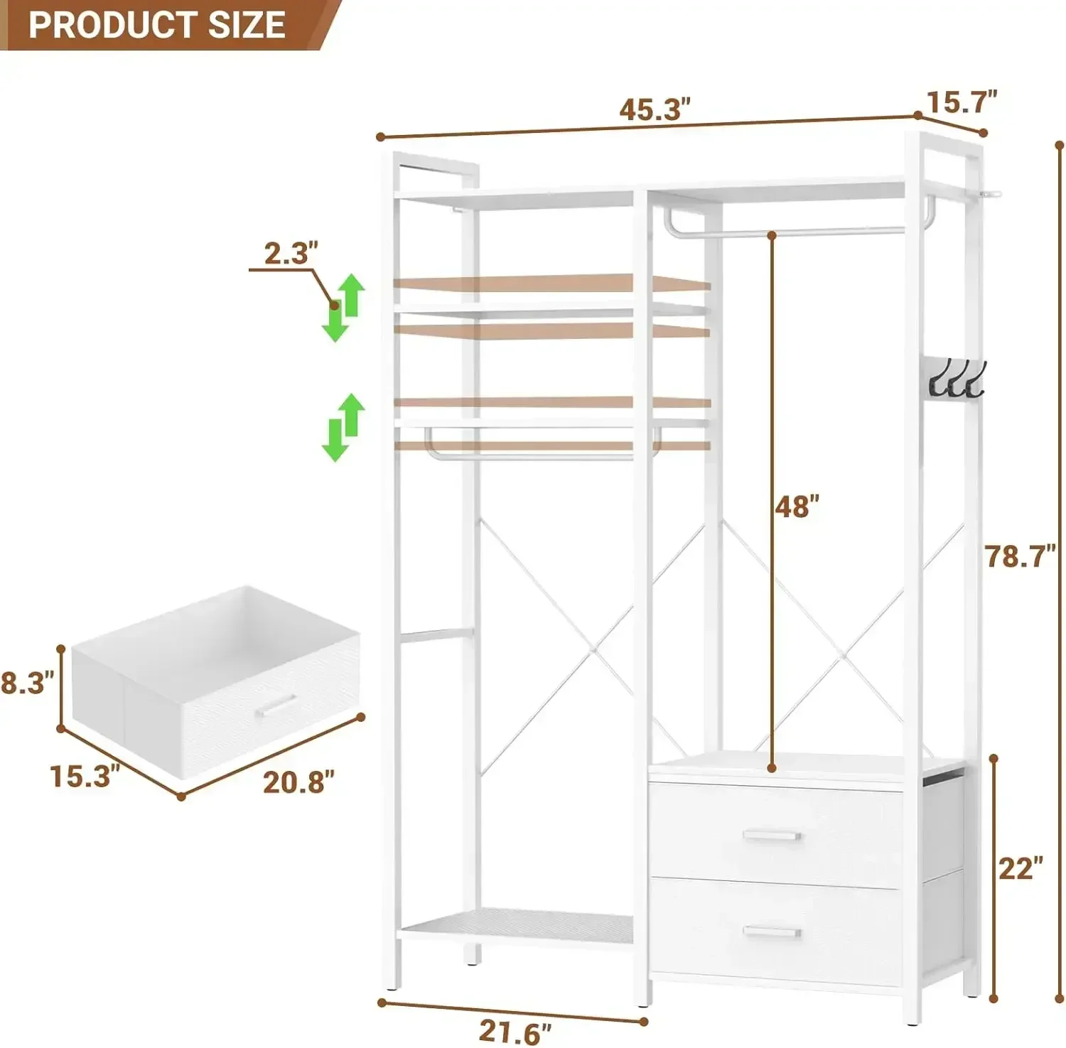 Hot salesCozy 78.7'' Clothes Rack For Hanging Clothes - Reversible Clothing Rack With 2 Drawers, Heavy Duty Garment Racks With S