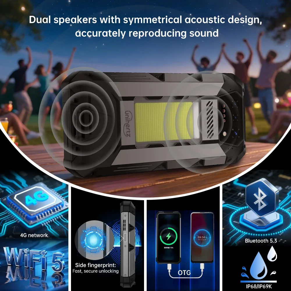 Unihertz 8849 Hike 4G هاتف ذكي متين 200 متر مصباح يدوي LED 23800mAh 24GB 512GB Helio G200 هاتف محمول غير قابل للتدمير NFC #6