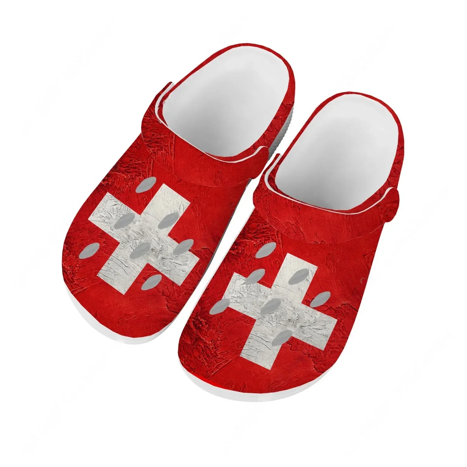 

Швейцарские сабо с флагом страны, унисекс, высококачественные, для дома и сада, индивидуальные сандалии, пляжные дышащие тапочки с отверстиями