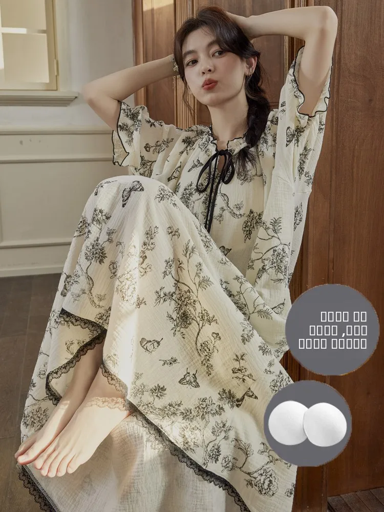 

Летняя женская свободная посадка ort Sve Cloud Cotton Sp Dr со встроенной подушечкой для бюстгальтера, домашняя одежда, принт Sle, дизайн