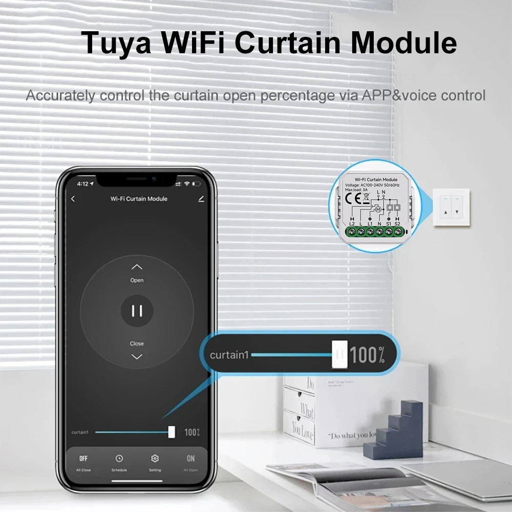 Tuya Smart Life WiFi Curtain Module Blind Switch for Roller Shutter Electric Motor Voice Control Works with Google Home Alexa