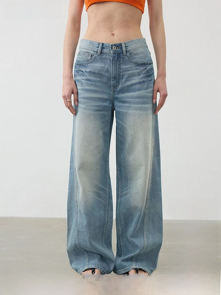

AFTADAWN Low Waist Loose Wide Leg Jeans Light Wash Straight Leg Pure Cotton Denim Pants Trousers for Women Casual Summer