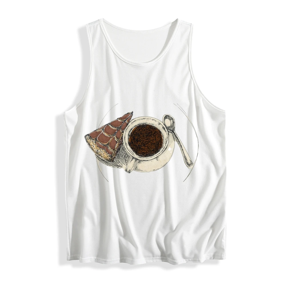 

Женская летняя удобная майка, модный повседневный топ без рукавов с кофейным сэндвичем - уникальная повседневная одежда с мультяшным принтом