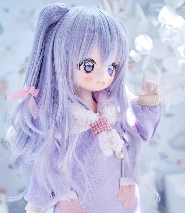 D03-C019 children handmade toy 1/3 1/4 1/6 MD doll BJD/SD doll's Accessories mixed pink white color pink bow braid wig 1pcs - Image 5
