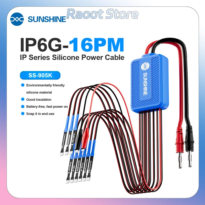 SUNSHINE SS905K كابل طاقة مجاني للبطارية آيفون 6 إلى 16 برو ماكس المنطق مجلس التمهيد سلك الهاتف المحمول أداة إصلاح خط السيليكون