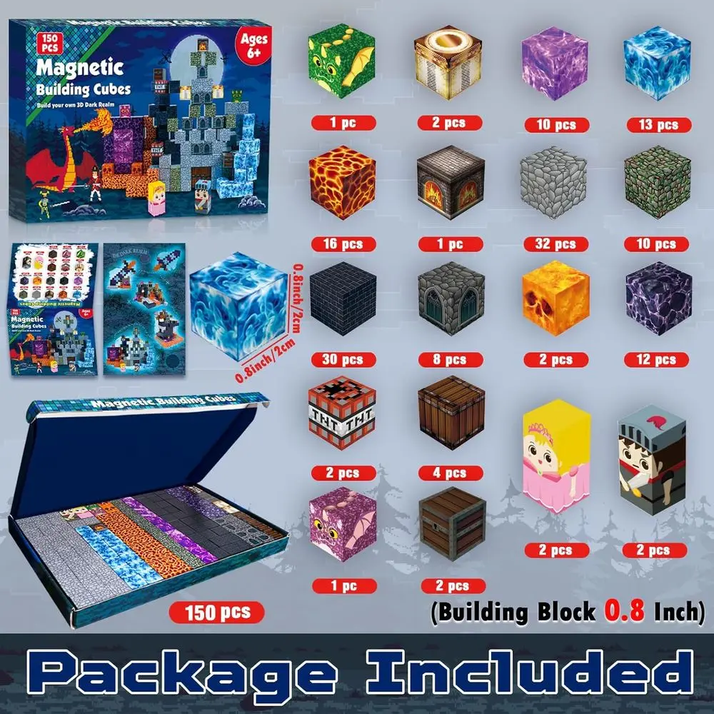 150-Piece Magnetic Building Blocks - Dark Castle Theme, Educational STEM Toys for Kids 3+, Perfect for Boys & Girls, Ideal Chris