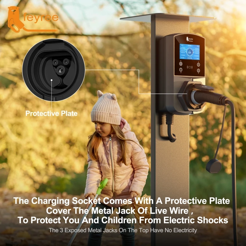 feyree 22KW Type2 EV Charger Socket Version Smart Electric Car Charger for TS-NACS Type1 GB/T Plug EVSE Wallbox WIFI APP Control