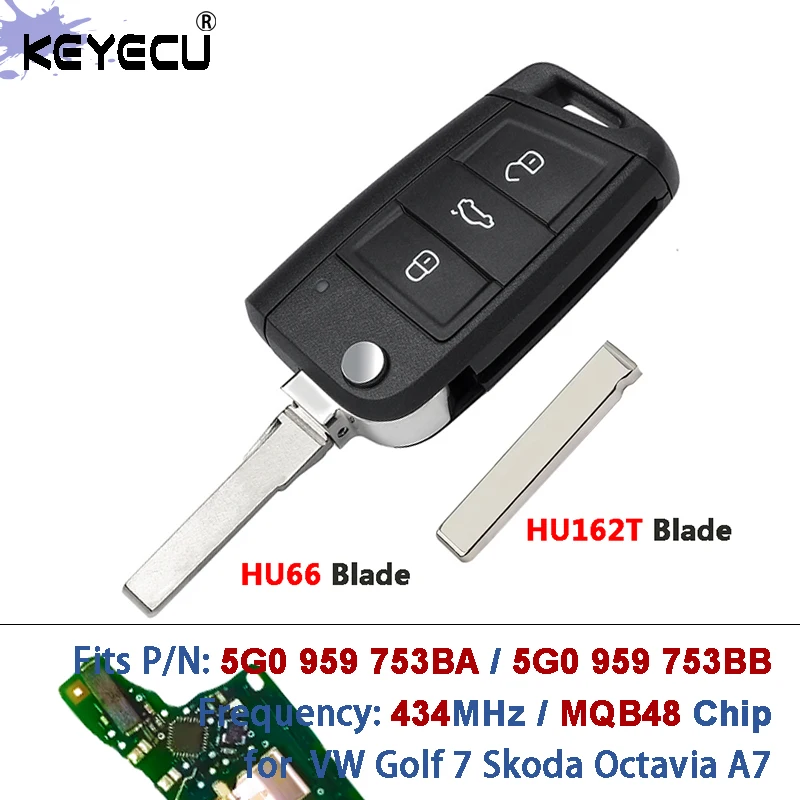 

Чип KEYECU 5G0 959 753BA 5G0 959 753BB 434 МГц MQB ID48 для Volkswagen VW Golf 7 Skoda Octavia A7 Half Keyles OEM Дистанционный брелок