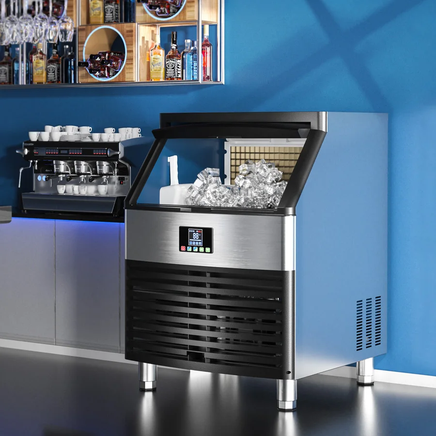 เครื่องทำน้ำแข็งขนาดใหญ่ ผลิตได้ 130 กก./24 ชม. 110-240 โวลต์ เครื่องทำน้ำแข็งเกล็ดหิมะเชิงพาณิชย์