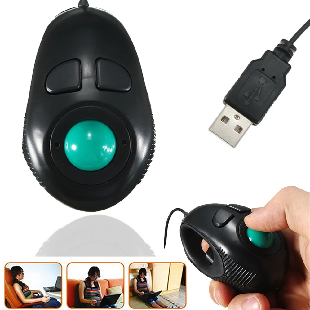 For PC Computer New Finger Handhold 4DB Mini Trackball Mouse Wired Mice Portable Thumb Control