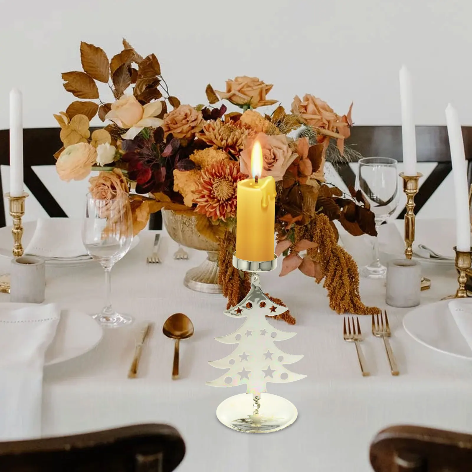 ที่วางเทียนเหล็กสำหรับคริสต์มาส ของตกแต่งโต๊ะสำหรับงานปาร์ตี้วันหยุด ของประดับตกแต่งคริสต์มาสโลหะ