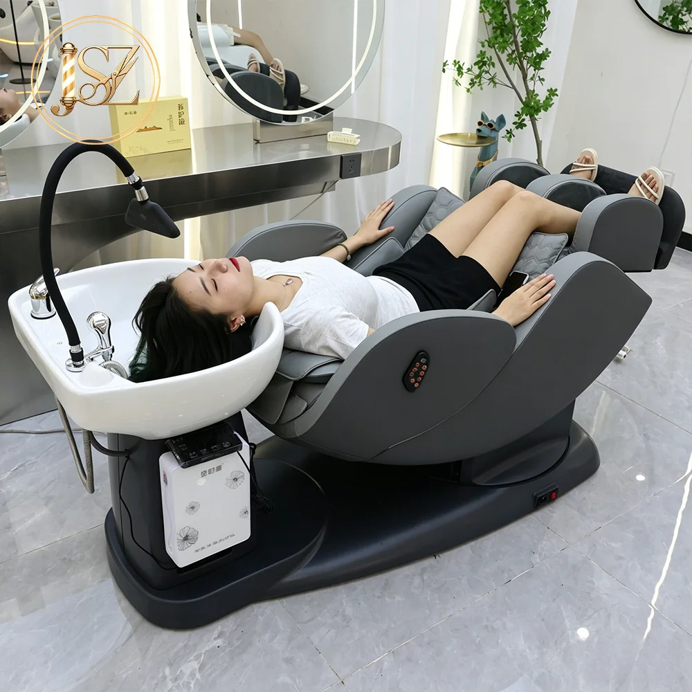 Commercial Modern Hair Salon Bed Electric Full Lying Shampoo Washing Chair With Wash Basin