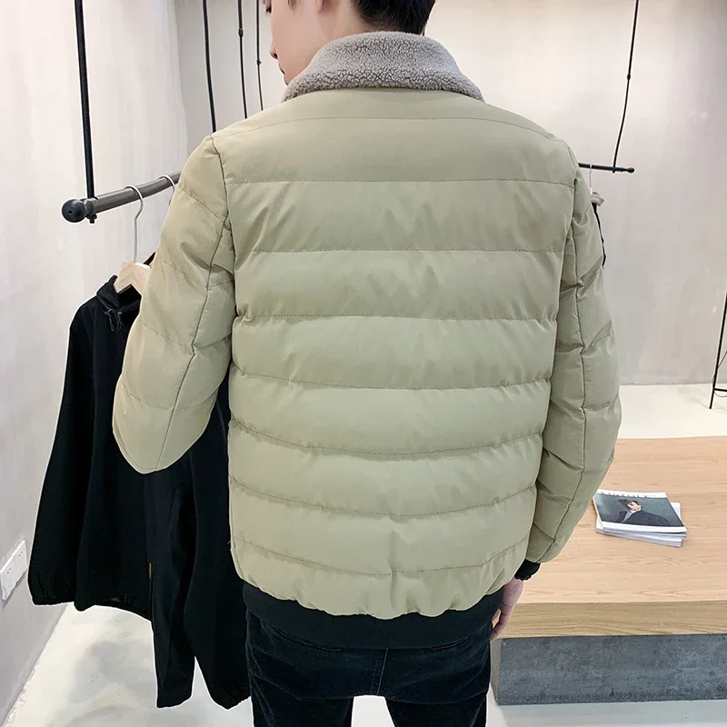 2024 Autumn Winter Lapel Wool Men\'s Jacket Fashion Men\'s Solid Color Slim Cotton Jacket Winter Warm Casual Jacket Top Jaquetas