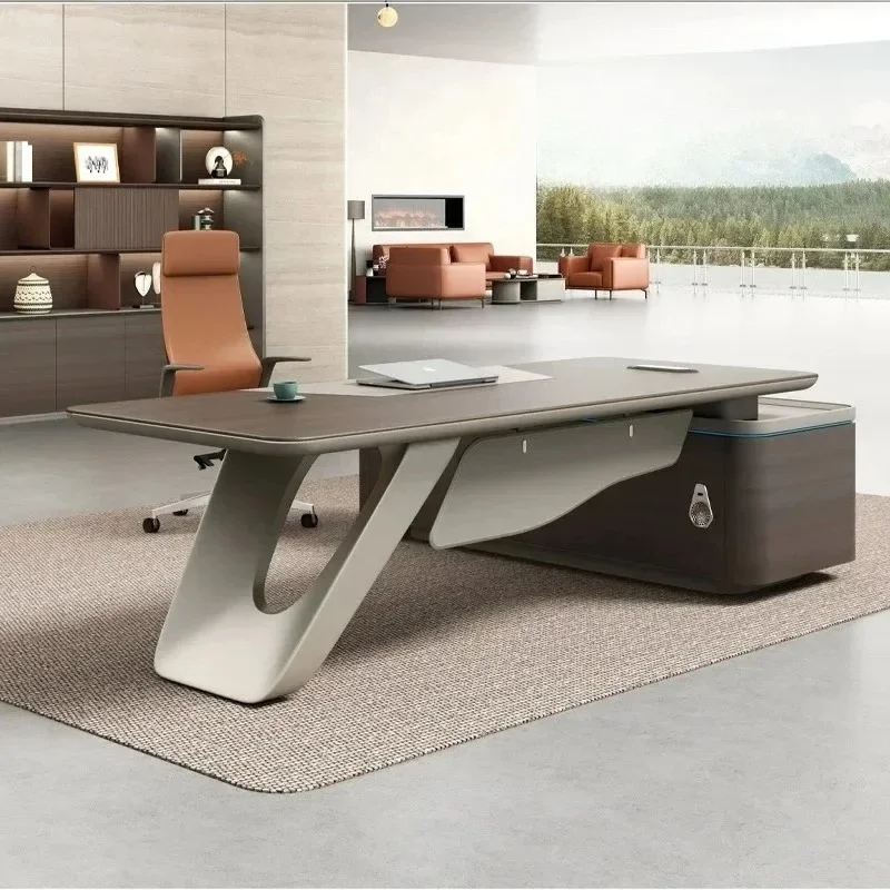 YY Light Luxury Boss Table Modern European Executive Right Cabinet Gaming Desk Standing Designer Storage Bureau Meuble