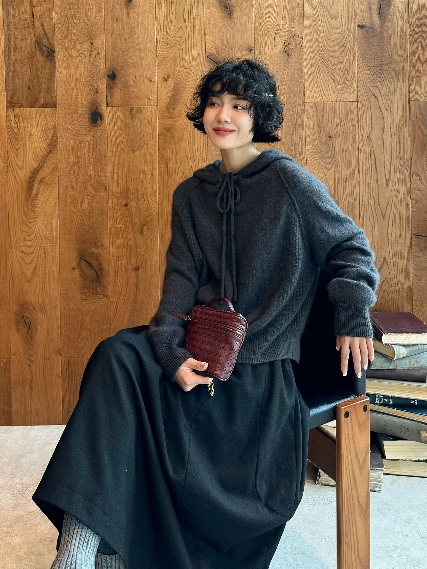 

Женская вязаная шапка-шарф Buue Misi, новинка 2025 года, осенне-зимнее свободное пальто-свитер с поясом, модная удобная вязаная одежда для девочек