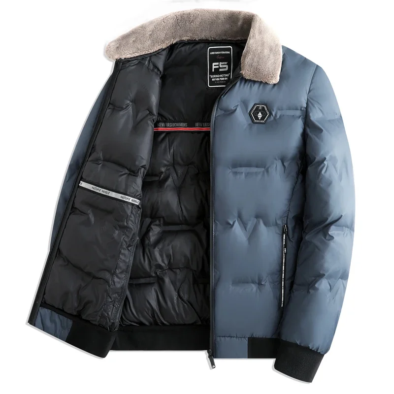 New Men's Winter Jacket Fashion Brand Thick Large Fur Collar Windproof Warm Padding Coat Male Casual Snow Short Cold-proof Parka