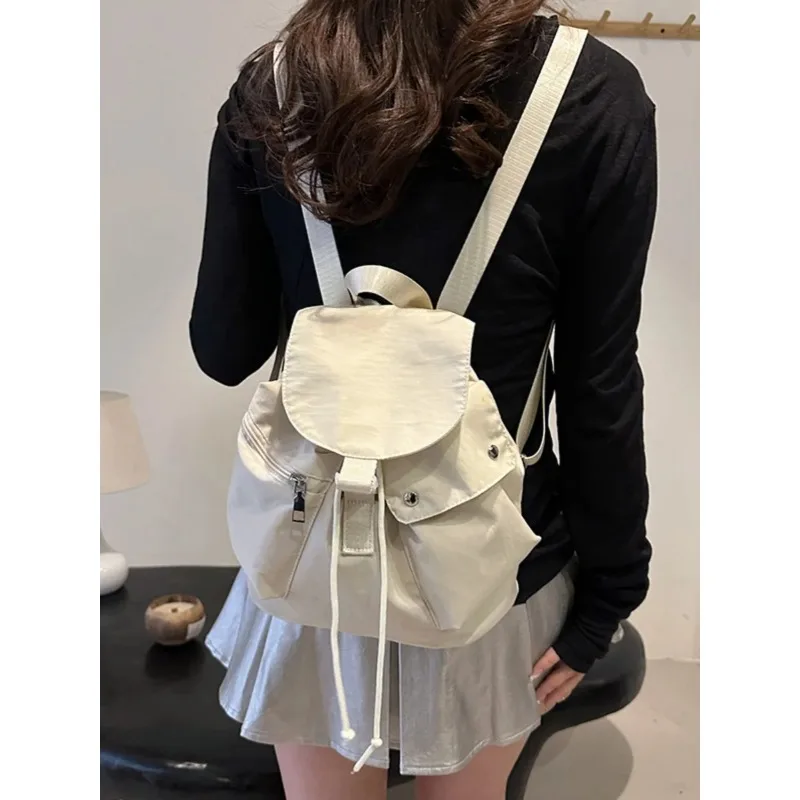 Casual Canvas Women's Bapa Versatile Summer New Sle Climbing Cuter Bapa Student Bookbag Soft Sewing Line Pure Color