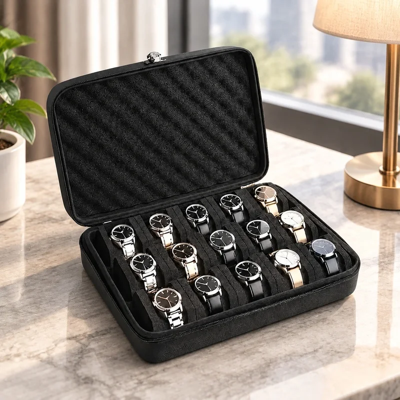 compact-travel-watch-storage-box-with-15-compartments-and-durable-pressure-resistant-build-for-home-organization